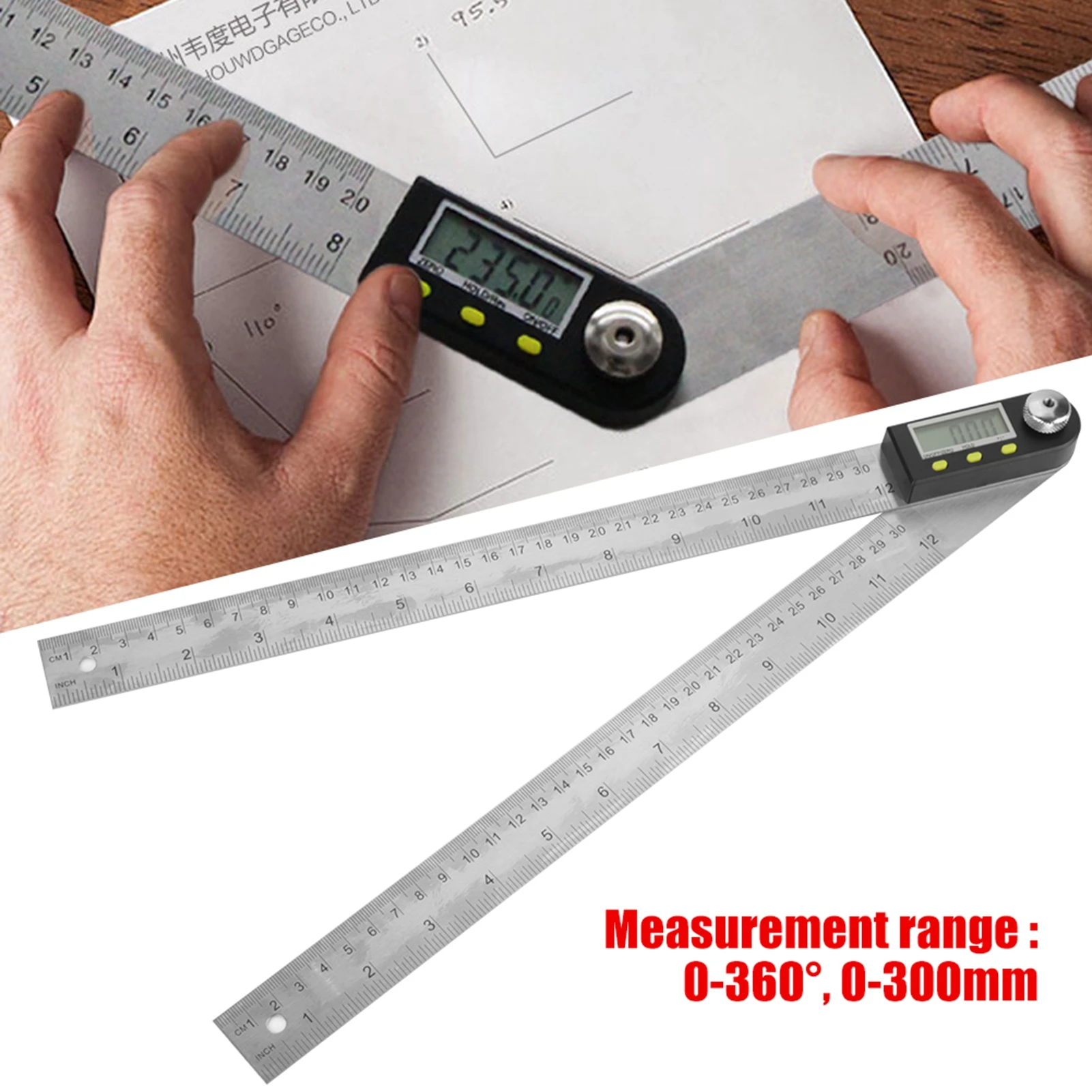 Digital Angle Finder 0-300mm Stainless Steel Electronic Protractor Digital Goniometer Angle Finder Miter Gauge Ruler