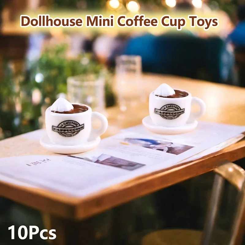 1/12 Scale Miniature Coffee Cup Set (10 pcs), Perfect Dollhouse Cafe Scene Enhancement and Pretend Play Accessory