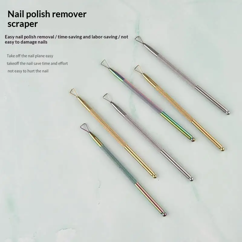 Holographic Stainless Steel Nail Remover Gel Scraper Cuticle Pusher For Home Salon Use