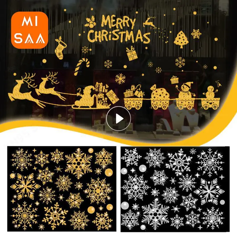 אפקט נצנצים מושלגים אלקטרוסטטיים קיר מדבקת חג המולד ילדים תפאורה חלון זכוכית בית קישוט טפט שנה חדש