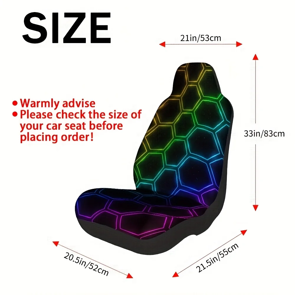 2pcs Neon Matrix Hexagon Front Seat Covers - Neon Green, Purple, Pink, Brown, Golden, Red, Orange, Yellow Lightweight