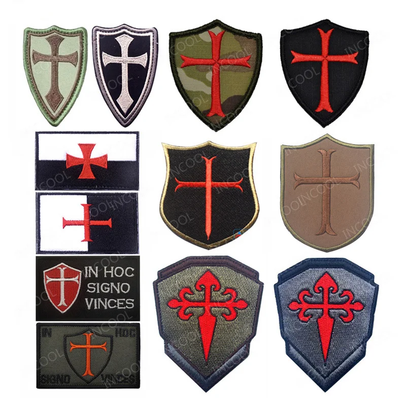 Knights Templar Embroidered IR Infrared Reflective Patches Tactical PVC Rubber Embroidery Badges For Clothing Jacket