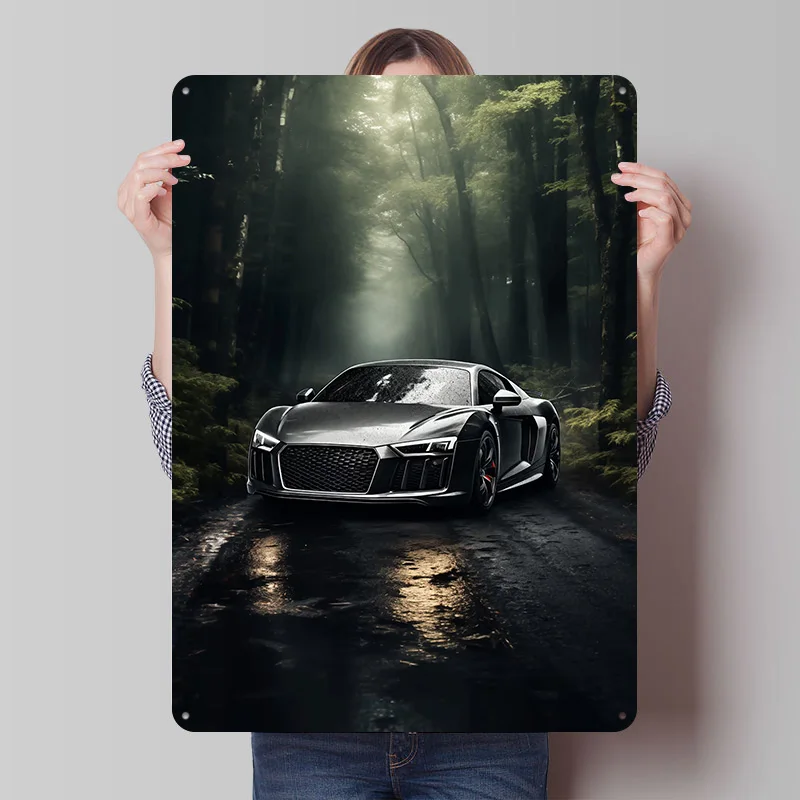 Sleek in a Misty Forest Car Tin Poster Customized Retro Wall Art Vintage Metal Signs for Garage Office Decor Bar Accessories