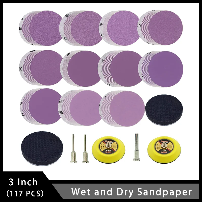 3 Inch Wet and Dry Sandpaper 117pcs with 1/8