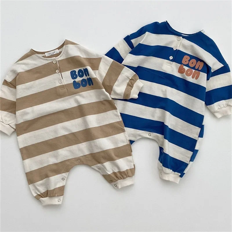 3549C-1 Newborn Clothes Baby Striped Jumpsuit Autumn New Casual All Match Baby Boy One Piece Clothes Stripe Climbing Clothes