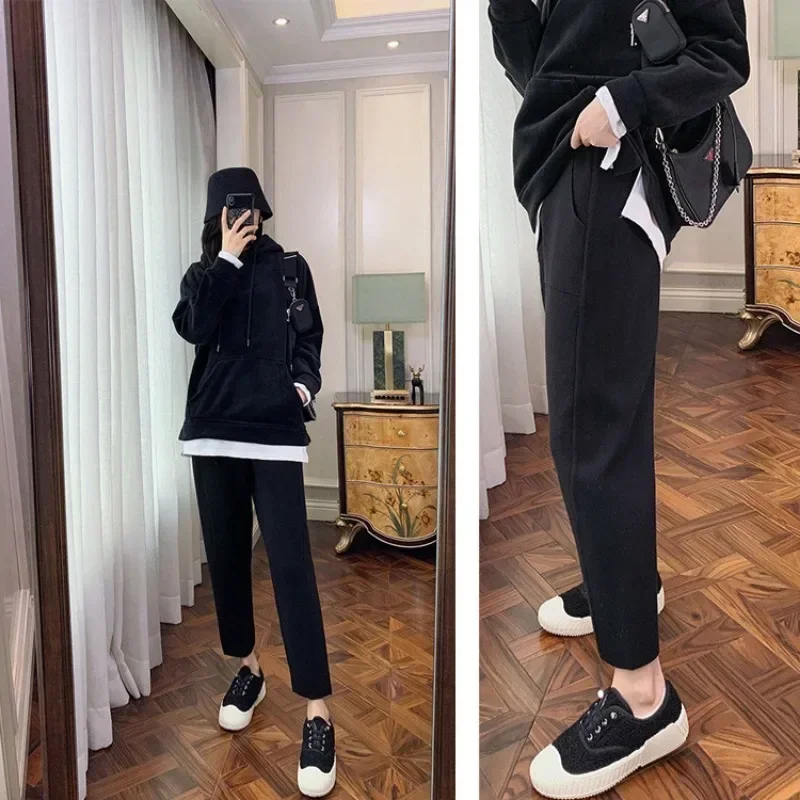 2023 New Spring and Autumn Loose Straight Wide-Leg Pants Casual White Knitted Fabric Baggy Pants Women\'s