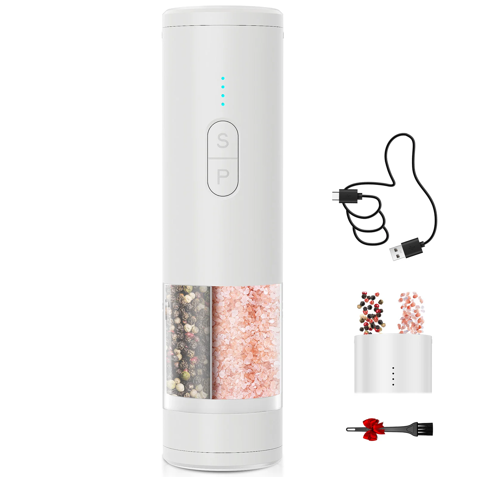 2 in 1 Electric Salt and Pepper Grinder Type C Rechargeable Adjustable Coarseness 2 100ml Capacity Instant S P Switch Kitch view 4