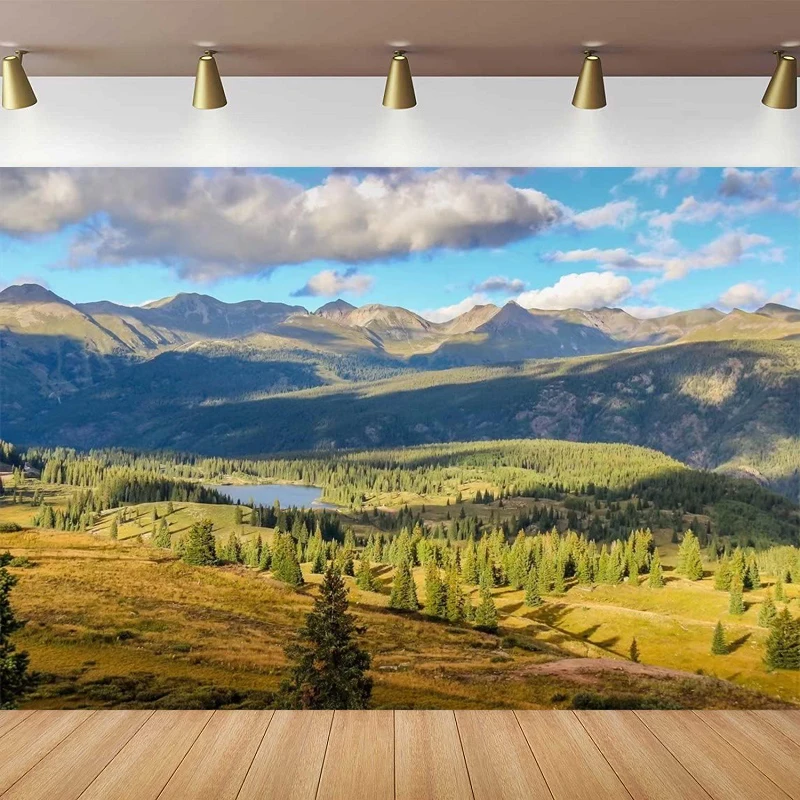 

Colorado Mountains Lake Backdrop Pine Trees Forest Landscape Outdoor Hiking Camping Nature Background Banner Photo Studio Poster