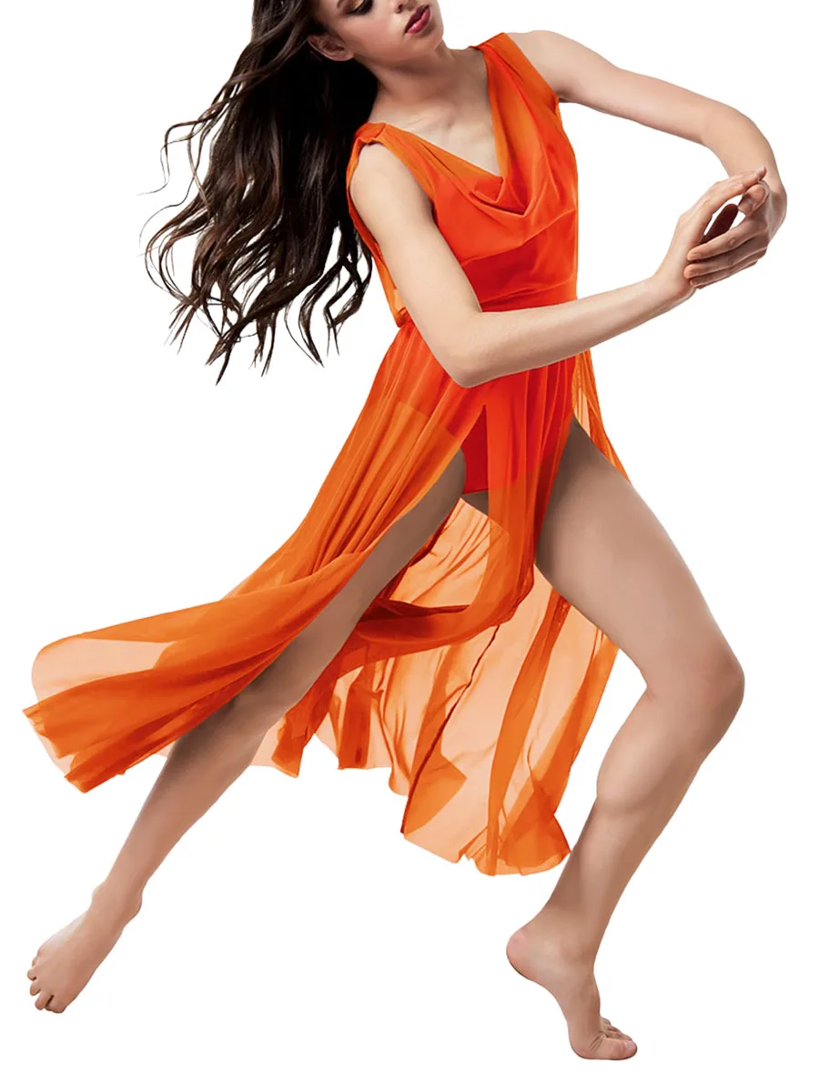 Vestido lírico largo hasta el suelo para mujer, leotardo de lentejuelas con abertura frontal lateral, traje de baile contemporáneo, alta calidad