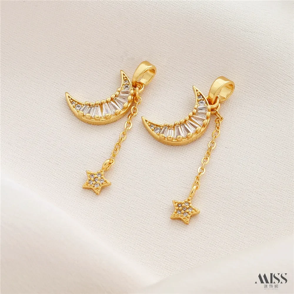 14K Gold-encrusted Diamond Star and Moon Pendant Moon Pentagram Pendant DIY Bracelet Necklace Pendant Accessories
