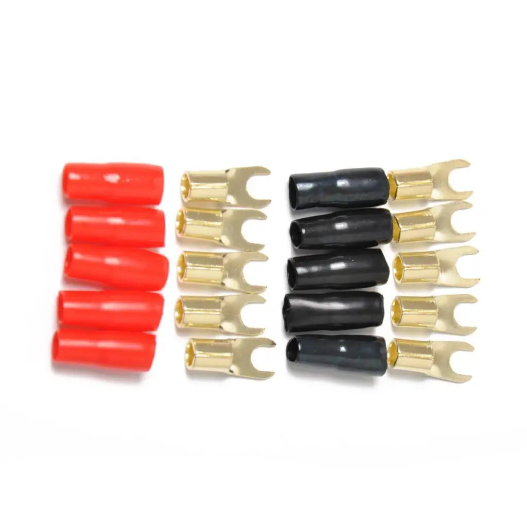 8 Gauge Terminal Connector Fork Style Power Ground Wire Gold Plated Brass Terminal Set for Motorcycle Upgrades