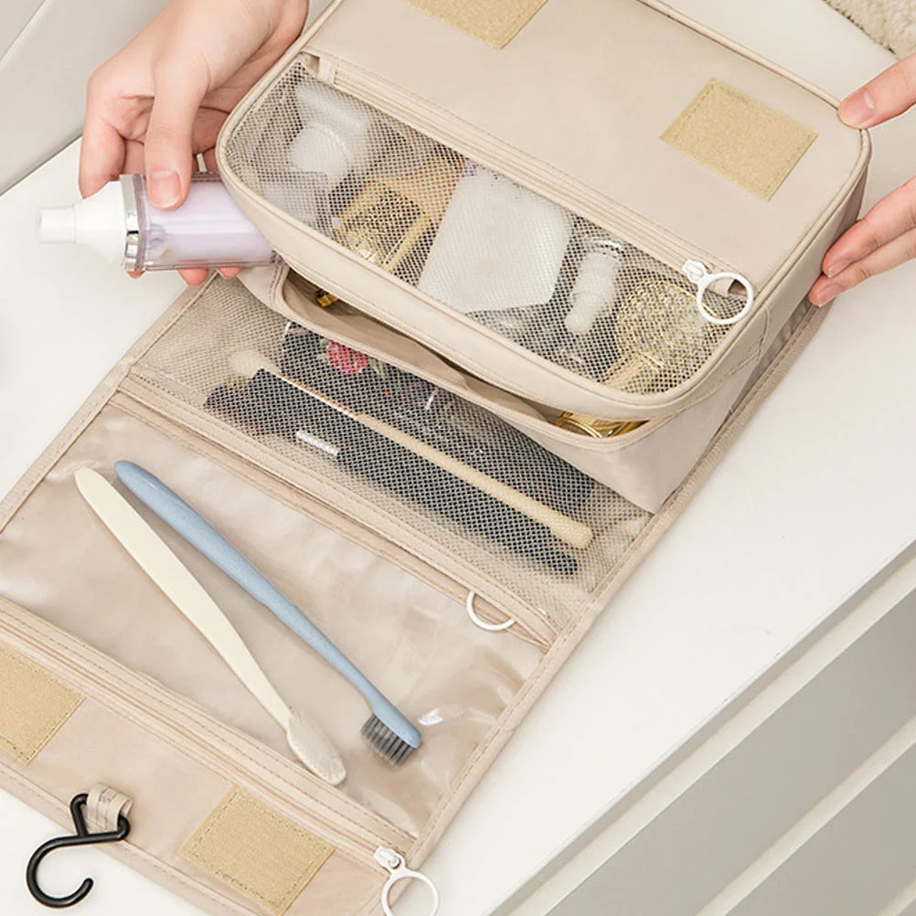 

1Pcs Folding Travel Bag Multipurpose Wash Pouch with Zipper Closure Hangable Toiletry Organizer for Home Trip Bathroom