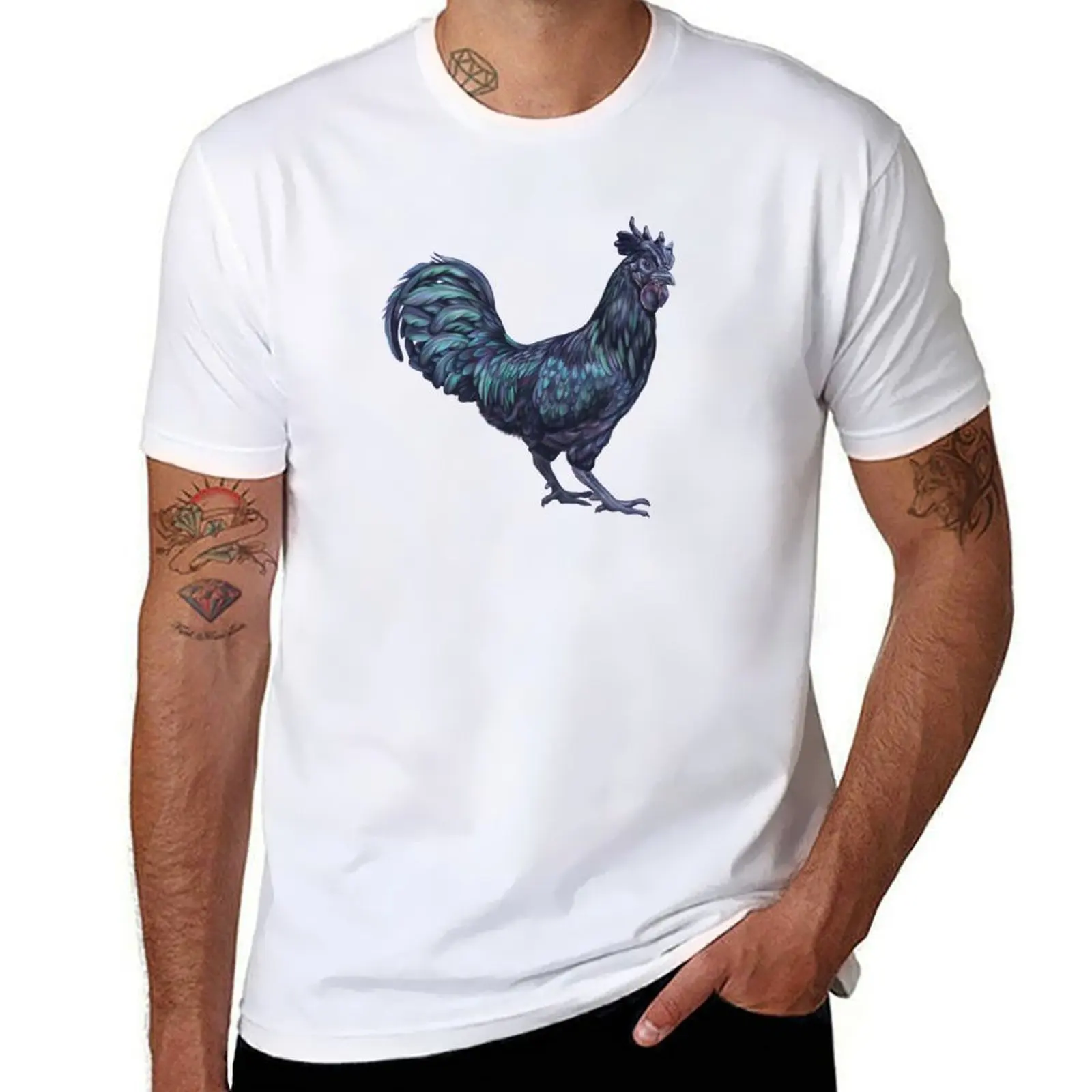 

Black Rooster T-Shirt man t shirt designer man t shirts graphic t shirts cotton 100% T-Shirt