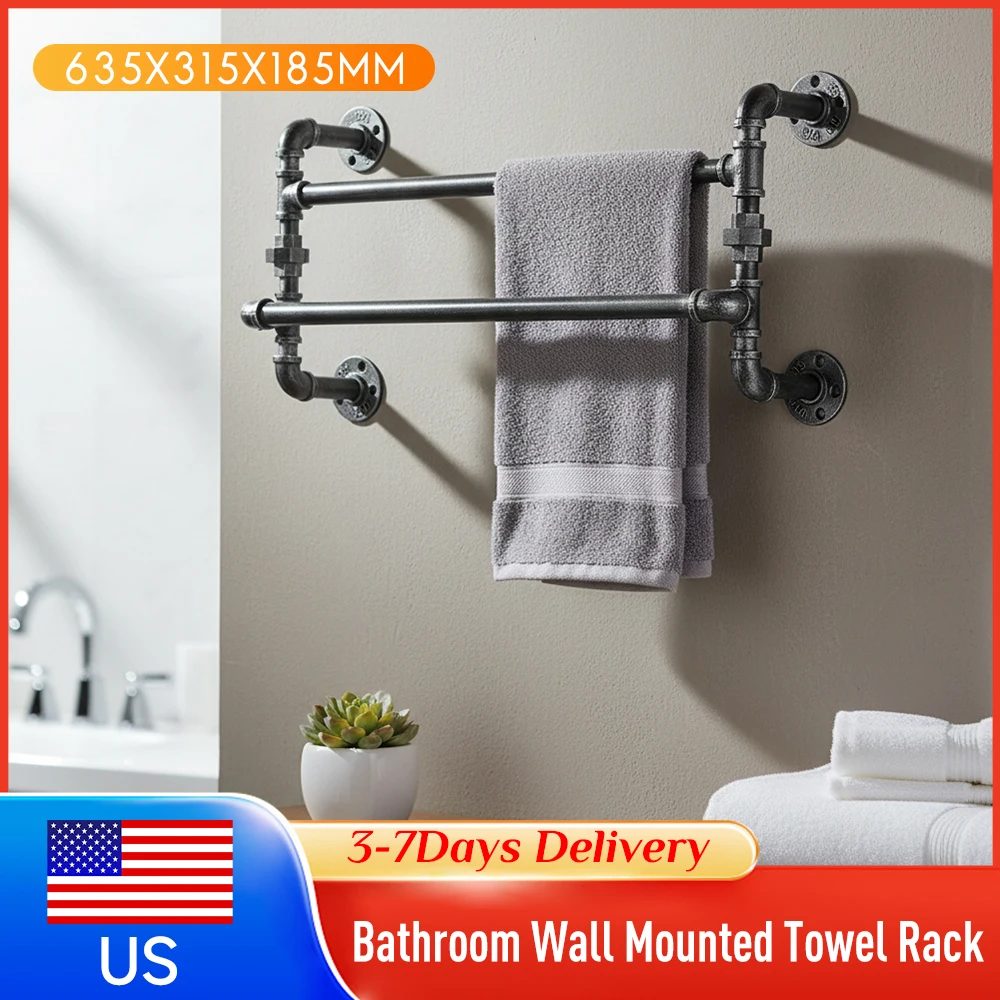 

Винтажная настенная полка для полотенец в стиле рустик из кованого железа, промышленная вешалка для полотенец для ванной комнаты, аксессуары для хранения, новинка ﻿