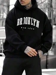 Moda brooklyn nova york impressão masculina com capuz o pescoço todos os jogos solto confortável moletom velo básico hoodie roupas de outono