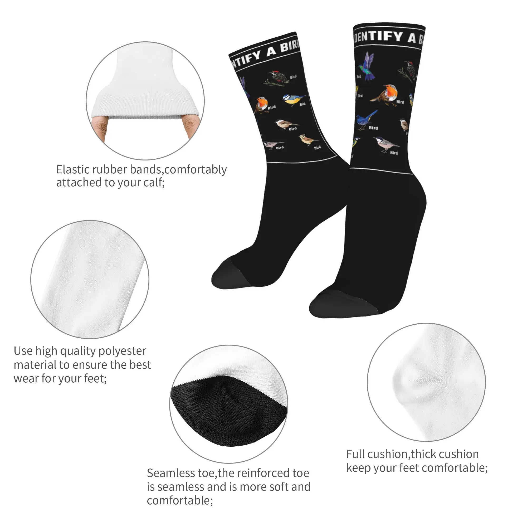 How to Identify Birds Birding Bird Watcher Socks Men's Women's Polyester Casual  Socks Hip Hop Middle Tube Socks Gift
