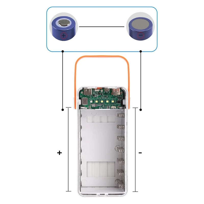 เคสใส่แบตเตอรี่18650 35ช่องพร้อมไฟฉาย LED สำหรับผจญภัยกลางแจ้งที่ชาร์จ USB QC3.0 22.5วัตต์ (ไม่มีแบตเตอรี่)