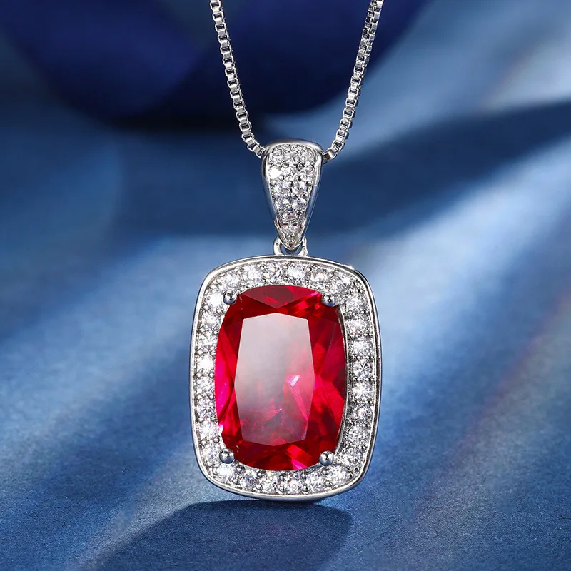 New Copper Bottom Gold-plated Simulation Red Corundum Blue Spinel Temperament Style Fat Square Women's Set Niche