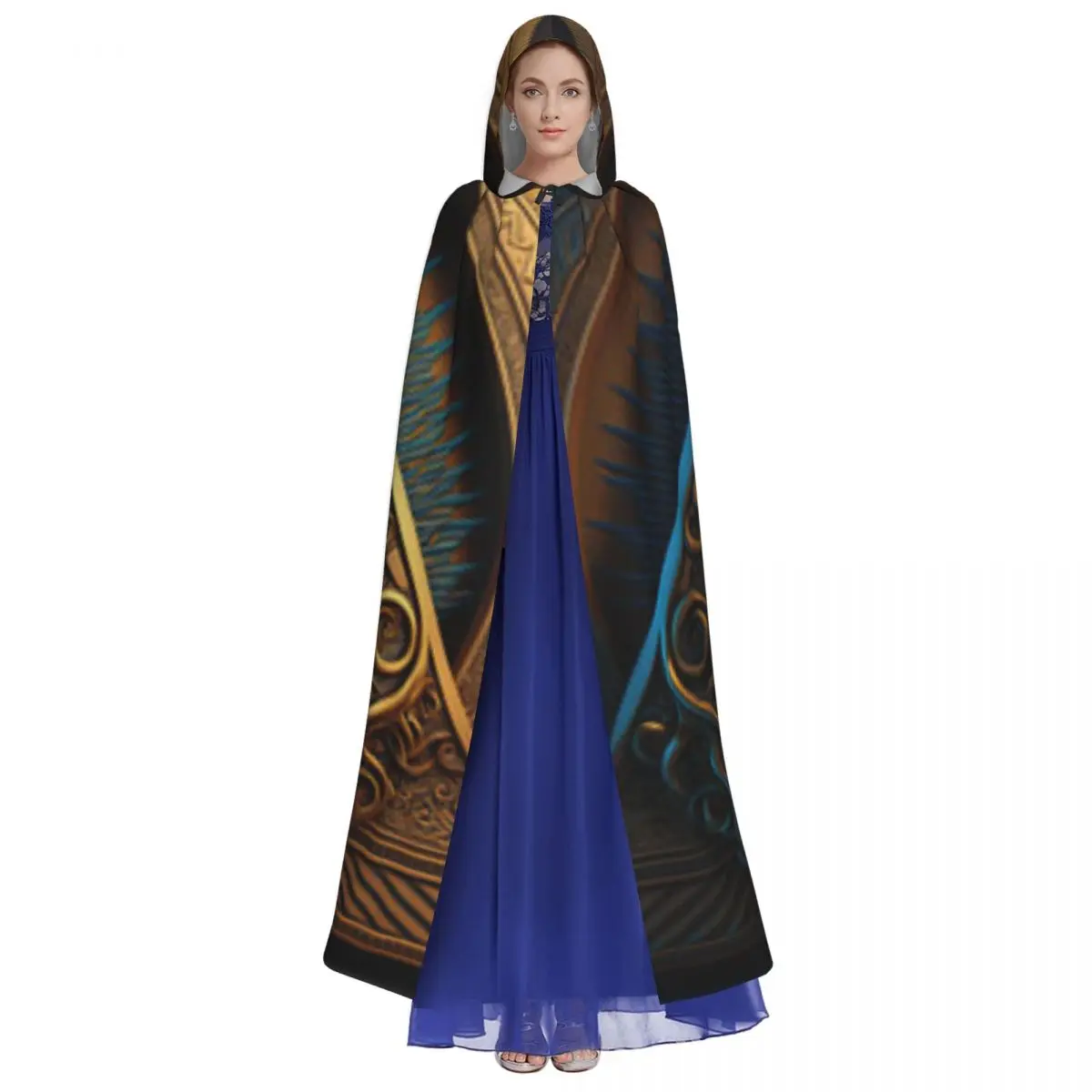 Adult Halloween Mystical Eye Of Providence Cloak Cape Hooded Medieval Costume Full Length Dress Coat