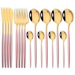 16pcs Pink Gold Dinnerware Tableware Set Mirror Stainless Steel Cutlery Kitchen Knife Fork Spoon Restaurant Wedding Flatware Set