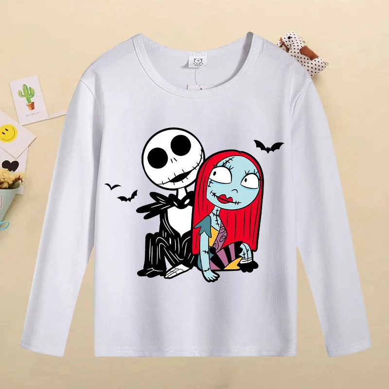 New Disney The Nightmare Before Christmas T-shirts for Children Cute Cartoon Printed T-shirt Kids Long Sleeves Tops Boys Clothes