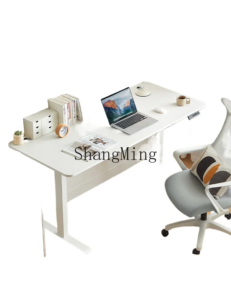 

CL Electric Height Adjustable Desk Legs Solid Wood Desk Computer Desk Home Use White Study