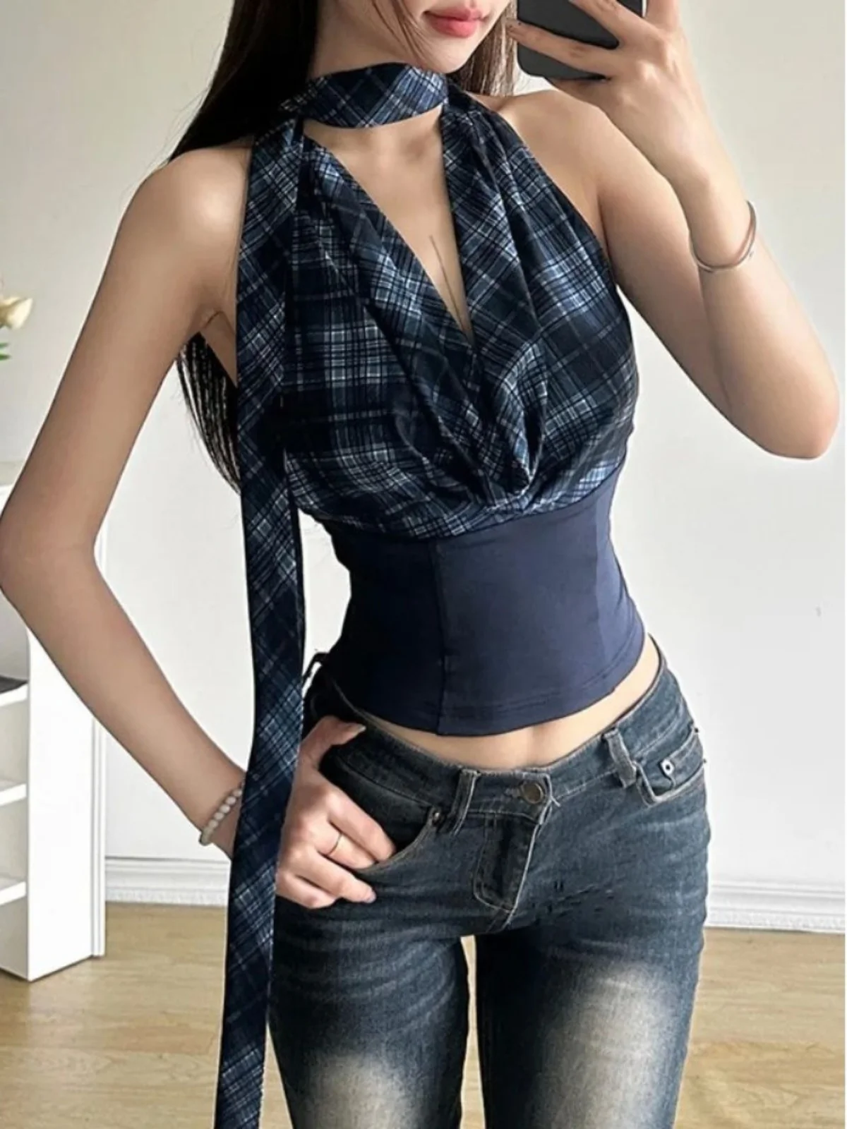 Pure Color Bal Rope Tied Ne Top Women's Street Sle Casual Breathable Polyester Fiber Spring Summer Outerwear