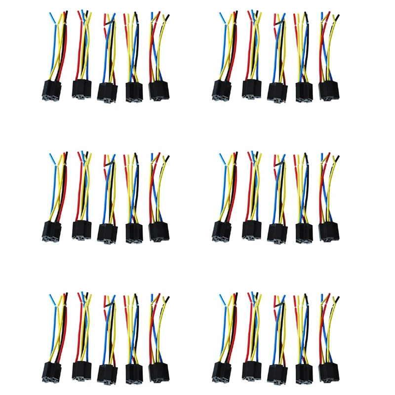 30 Pcs 5 Pin Wires Cable Relay Socket Harness Connector DC 12V For Car Auto