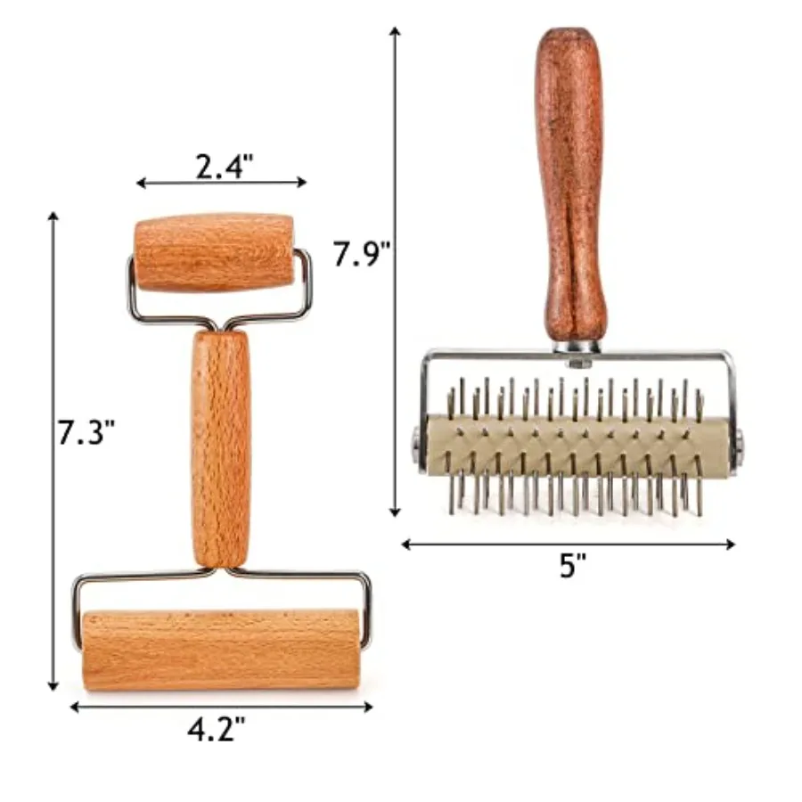 Набор из 2-х валиков для теста для пиццы из нержавеющей стали и дозаторов для теста с деревянным скалывателем для идеального даже пиццы, печенья, пирога, кондитерских изделий