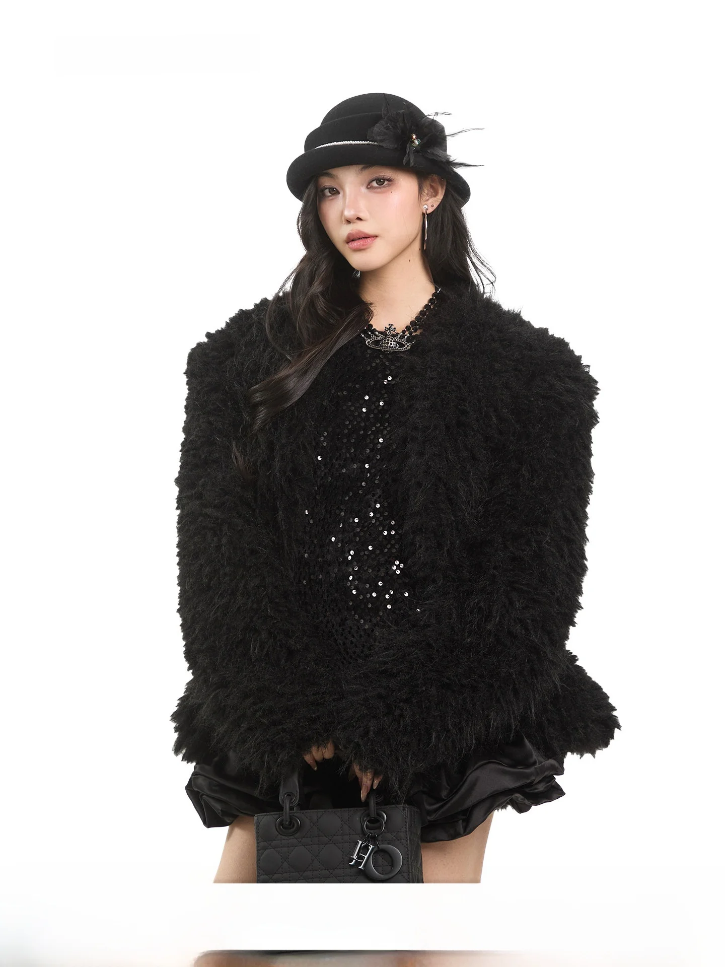 

Retro Bla Lamb Fur Jaet Women's Autumn Winter New Soft Long Sve Top High Sensation Casual Warm Color Loose Fit