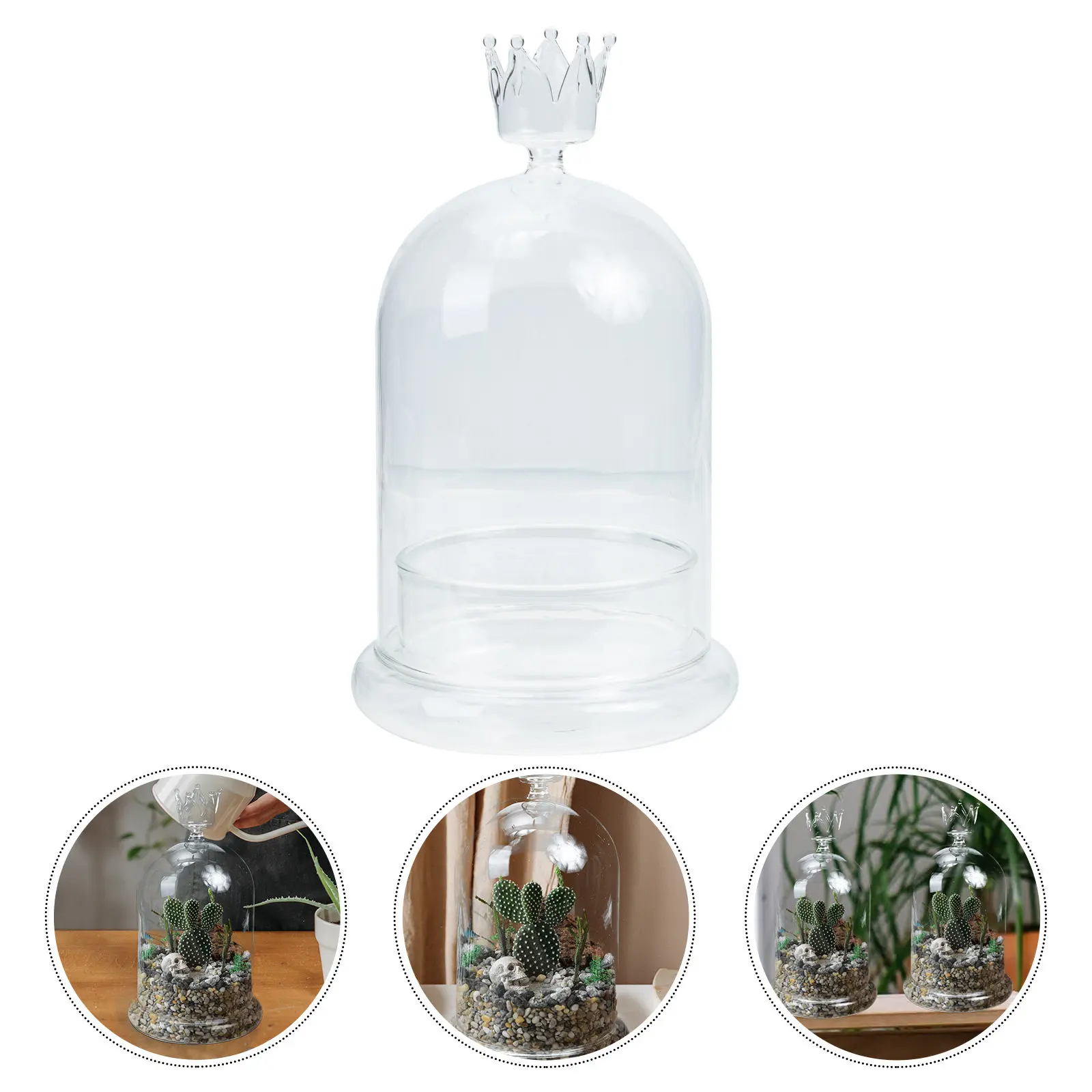 Preserved Flower Glass Dome with Stable Flat Base Transparent Clear Dome Decor for Indoor Outdoor Desktop Micro Landscape Flower
