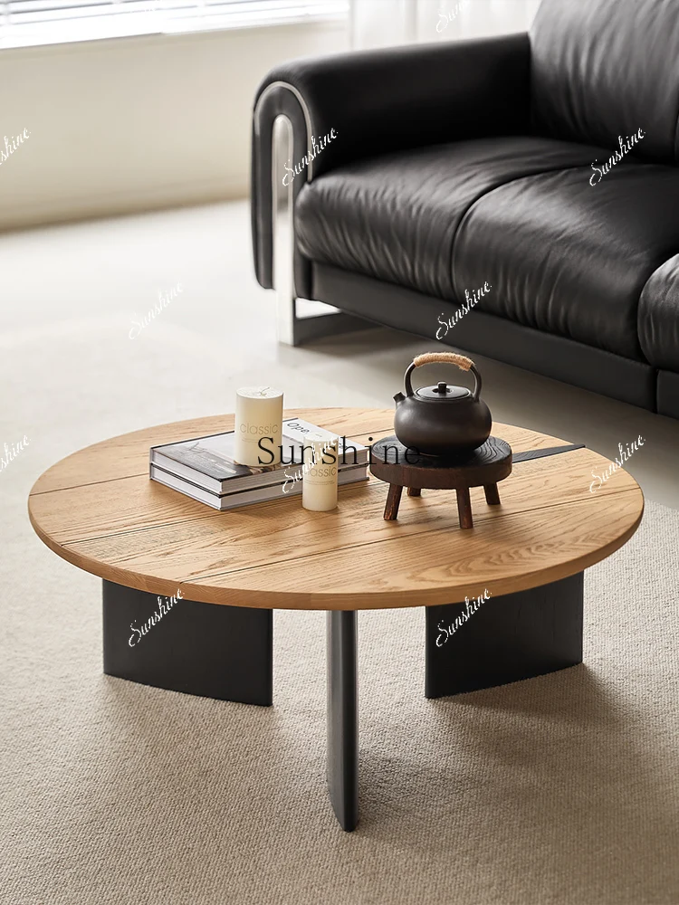 

Solid wood living room new small apartment retro high-end sense round small edge few simple and modernP