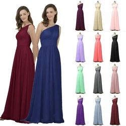 A Line Chiffon One Shoulder Pleat Floor Length Evening Bridesmaid Dresses Wedding Party Prom Homecoming Birthday Lace Up Back