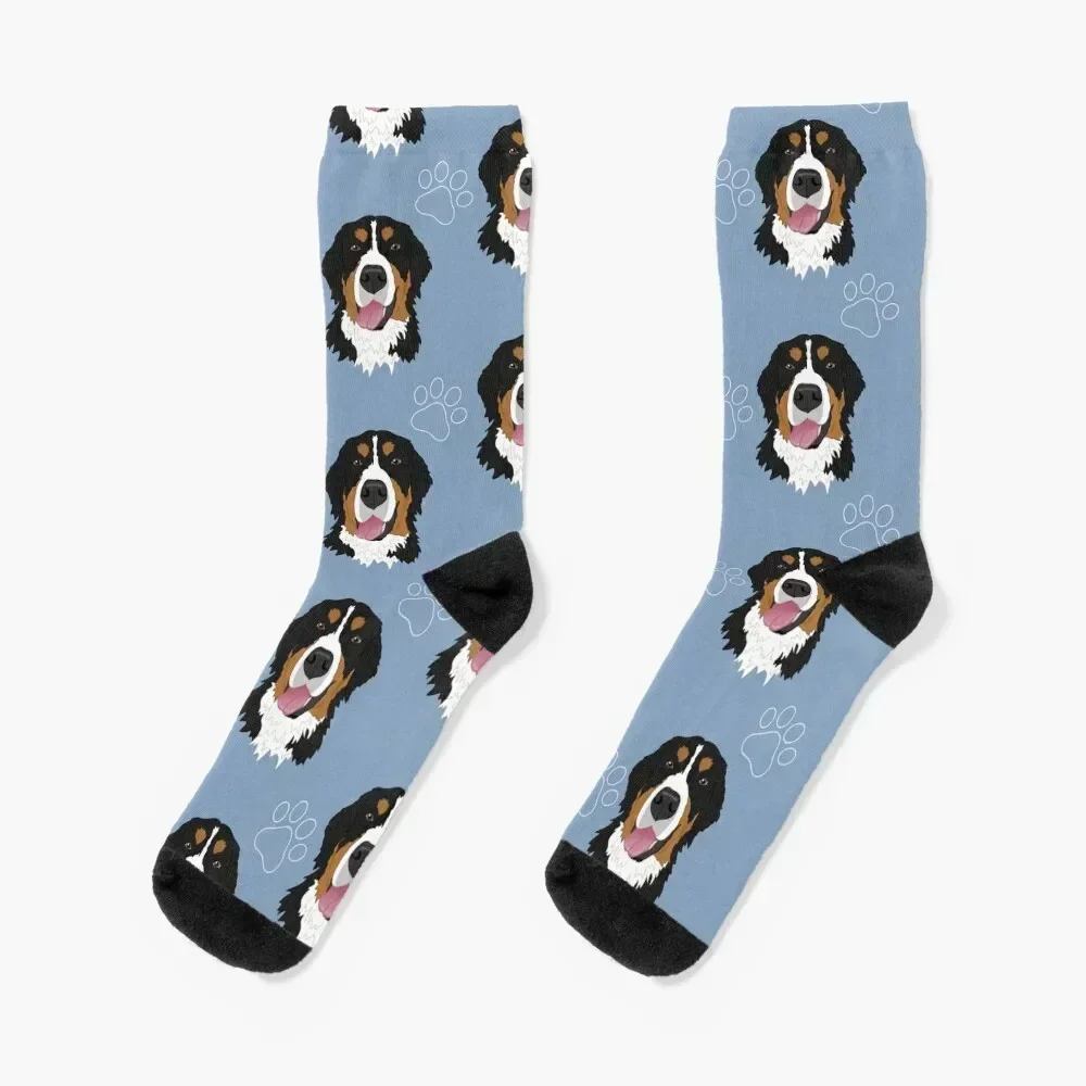 Bernese Mountain Dog Pattern-blue Socks Stockings man heated Running man Socks Male Women's