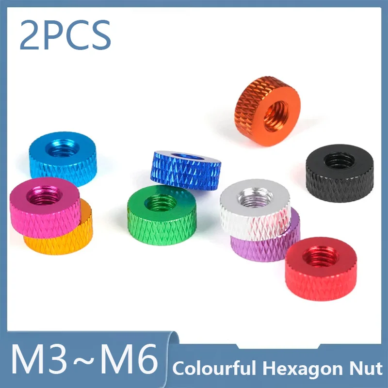 2pcs M3 M4 M5 M6 Colourful Aluminum Knurled Thumb Nut Through Hole Nut for Camera Fixation Hand Grip Twist Knob Nuts