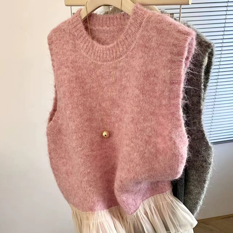 Ruffled Patchwork Knitted Vest Sweater Women Y2K Korean Sweet Sleeveless Female Waistcoat Fashion Basic All Match Pullover