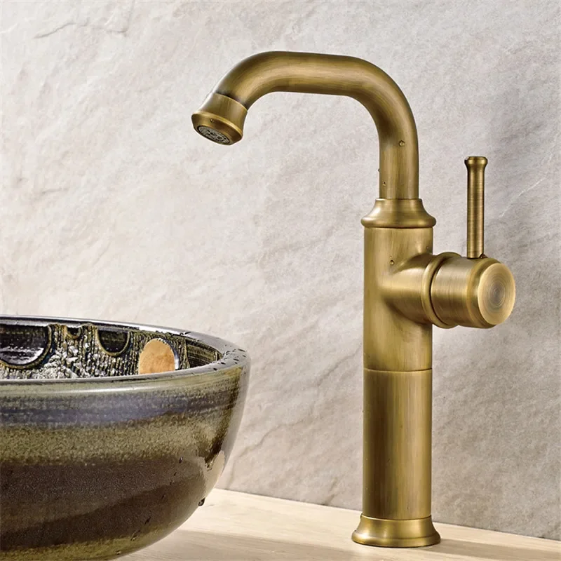 

Basin Faucet Antique Bronze Bathroom Mixer Tap Black oil Brushed Wash Single Handle Hot and Cold Water