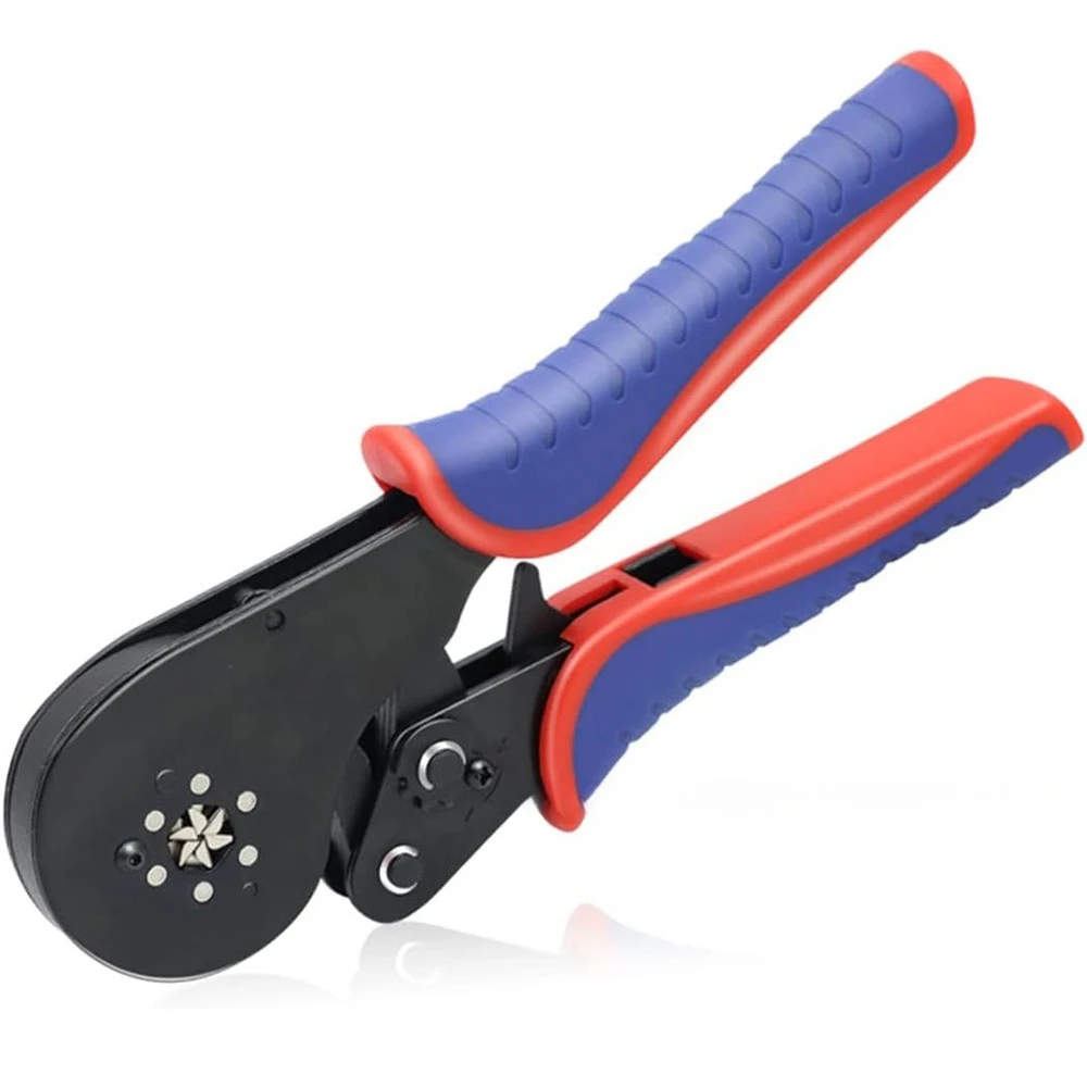 Red Blue Handle Crimping Plier, 30-5AWG Hex Wire Ferrule Crimper, Hand Cold Crimp Terminal Electric Wiring Tool