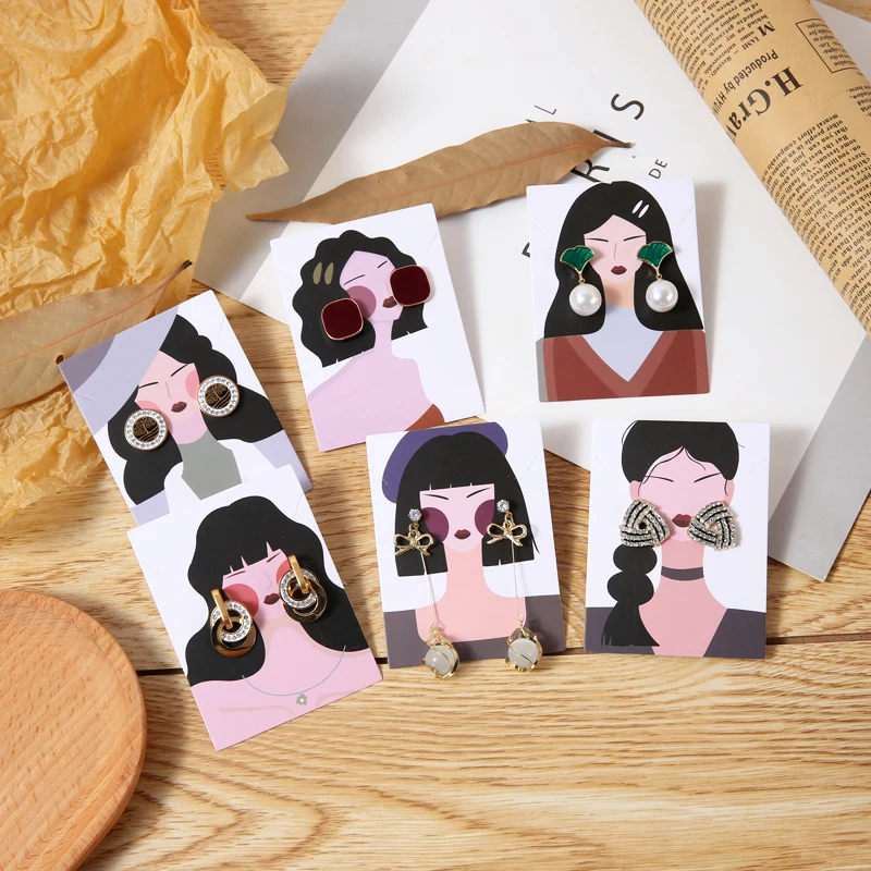 20Pcs/Lot Beauty Head Jewelry Earrings Card 6x8cm Paper Necklace Holders Favor Ear Studs Long Earring Display Packaging Cards