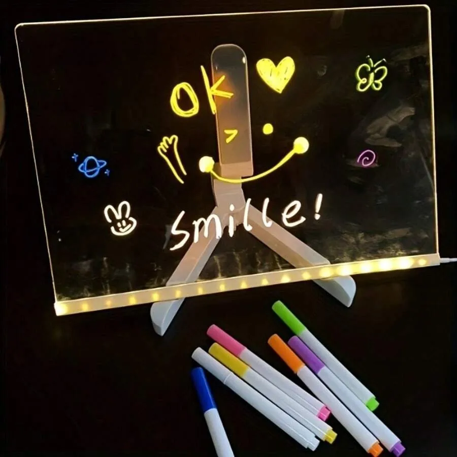 لوحة شفافة LED سحرية للرسم الأكريليكي المضيء، لوحة ملاحظات، هدية ألعاب تعليمية للأطفال، مع حامل، مع 7 أقلام تحديد ألوان #3
