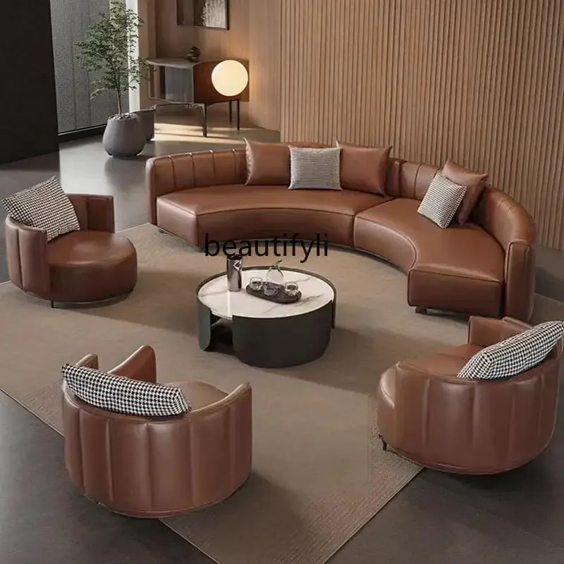

A48 Light luxury sales department, , business office area, leather art sofa, small round table reception combination