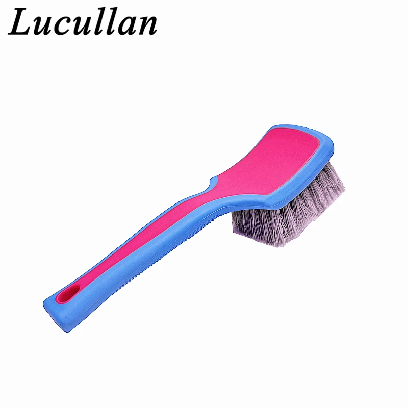 Lucullan Pink/Blue Medium Stiff Synthetic Bristles Tire Cleaner Ergonomic Easy Grip  Tire Cleaning Brush