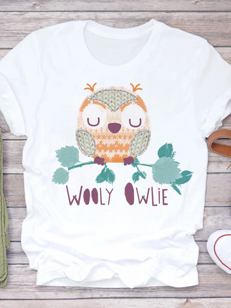 Cartoon Owl Fashion Loose Small Fresh Large Size Half Sleeve Clothes Women Clothing  Oversized T Shirt  Harajuku