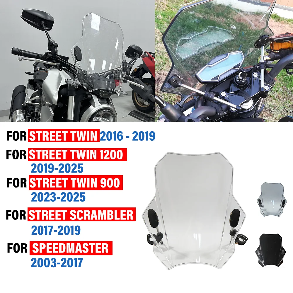 

Универсальное лобовое стекло мотоцикла для уличных велосипедов для SCRAMBLER/STREET TWIN 1200/900 STREET/STREET SPEEDMASTER, ветровые дефлекторы