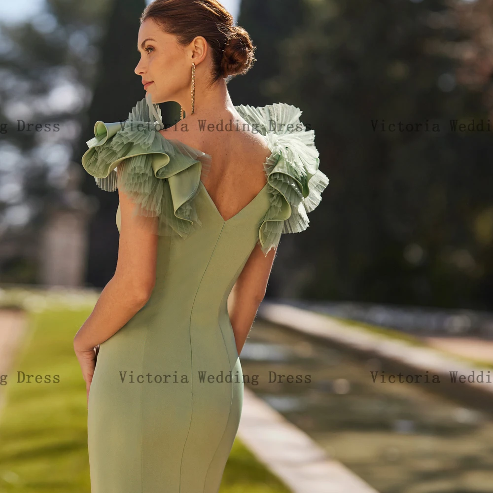 Elegante Mãe da Noiva Vestidos Para Casamentos V Neck Personalizado Vestidos De Festa De Casamento Ruffles Plissado Sereia فساتين السهرة