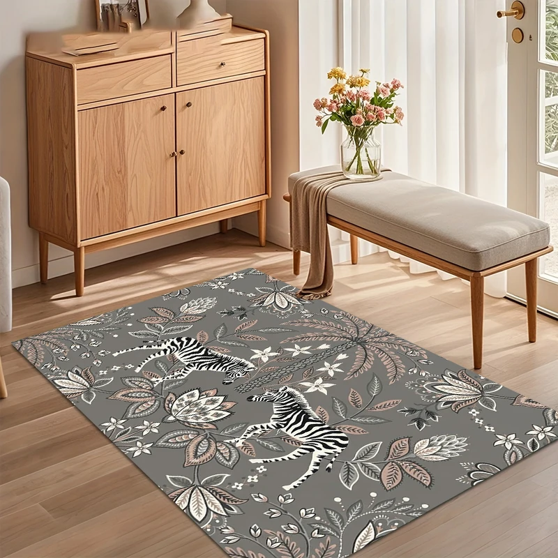 A Vantage Area Rug Carpet Soft Non Slip Tropical Zebra Palm Floor Mat for Entryway Bedroom Living Room Kids Room Home Decor