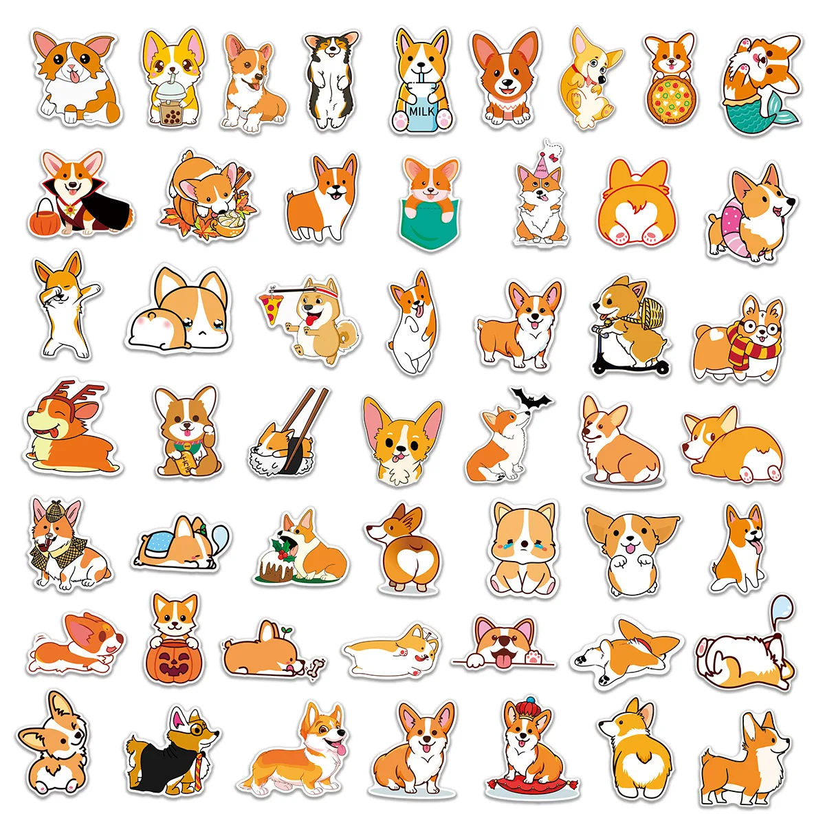 50 Pcs Kawaii  Pet Dog Corgi Graffiti Stickers Water Cup Cute Scrapbooking Diy Journaling Diary Stationery Sticker Gift Decor