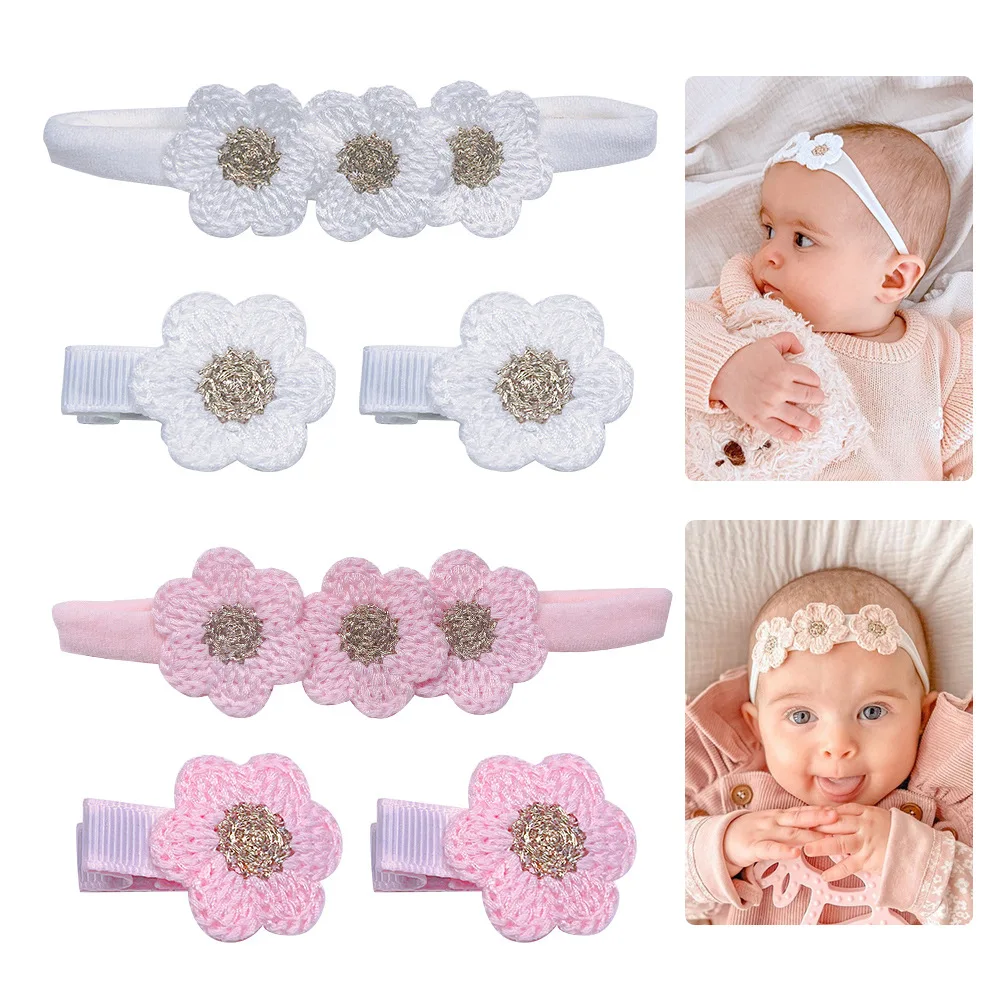 20 Pcs/Lot, Knit Yarn Flower Baby Headbands Or Hair Clips For Baby Shower Gift Kids Girls Hair Accessories