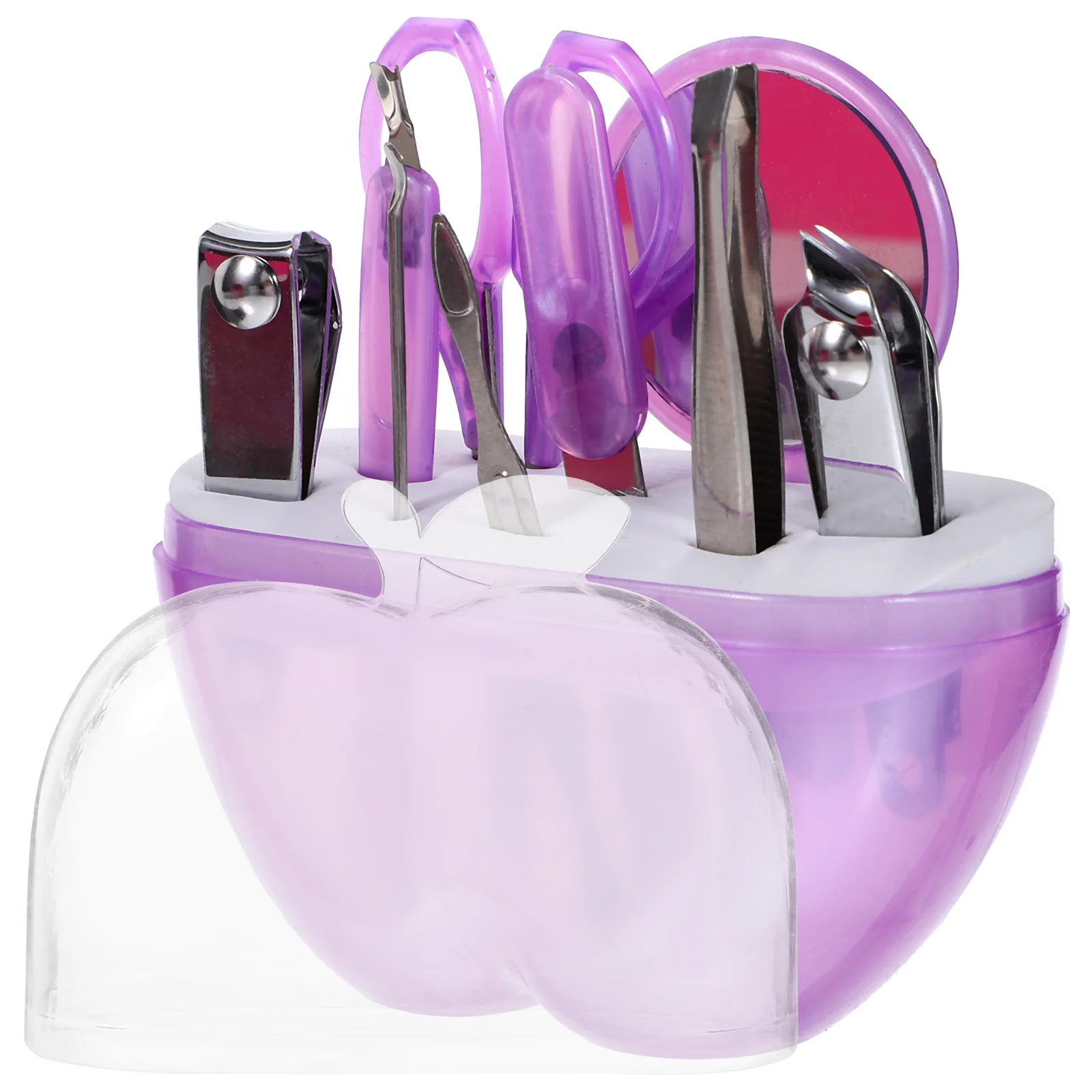 Set tagliaunghie 9 in 1 da 9 pezzi Kit manicure in acciaio inossidabile per donne Viaggi Campeggio Escursionismo Custodia per mele all'aperto Viola