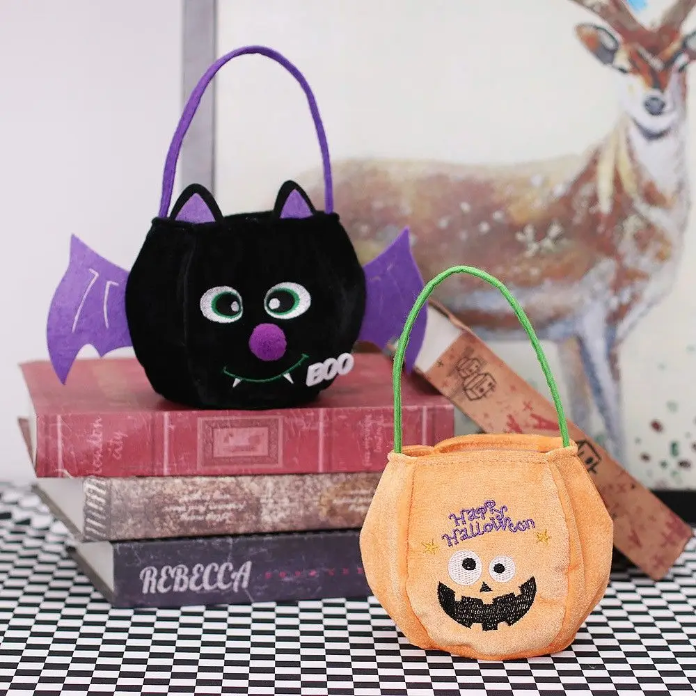 Happy Bat Pumpkin Black Cat Trick Or Treat Loot Bag Halloween Handbag Candy Bag Tote Bags